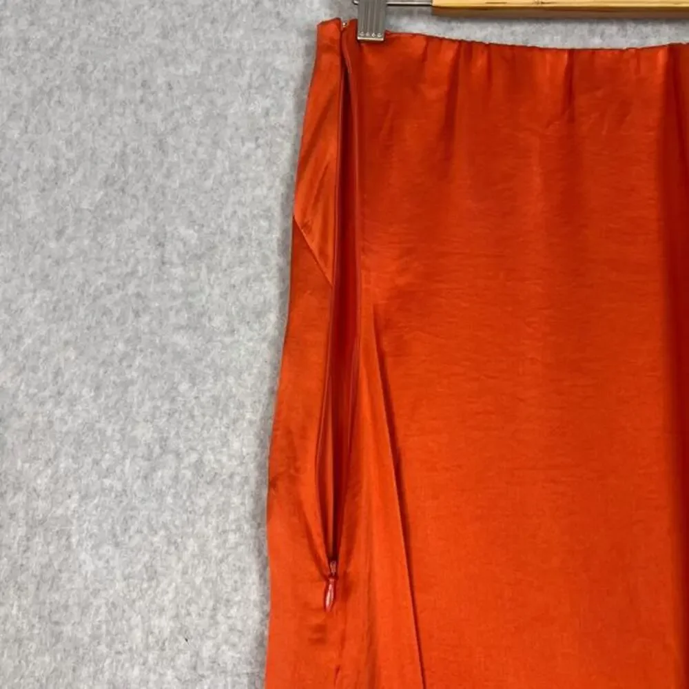 Abercrombie & Fitch Size Small Orange Satin Strapless Slip Maxi Dress Front Slit